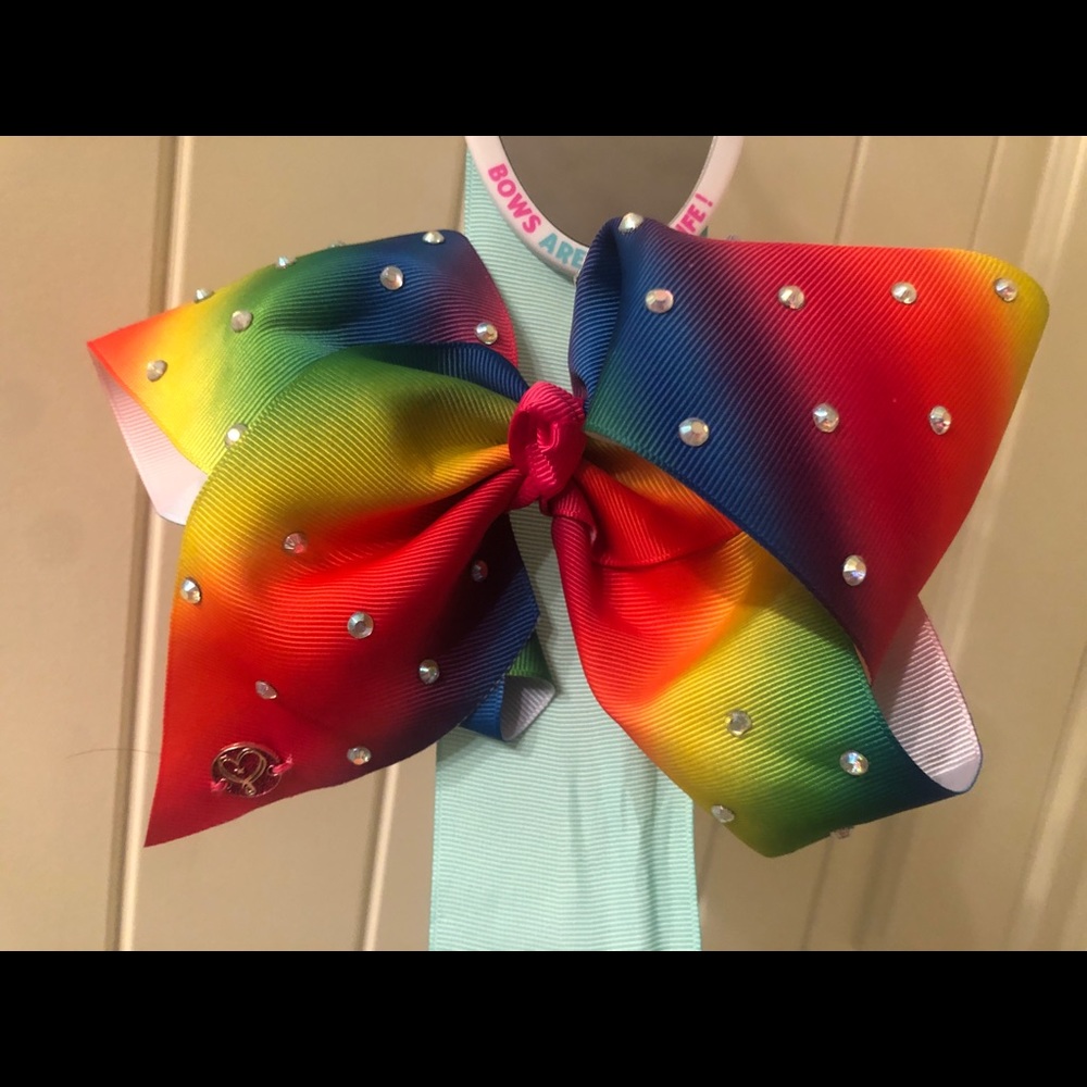 JoJo hair bow multi colored w silver rhinestones